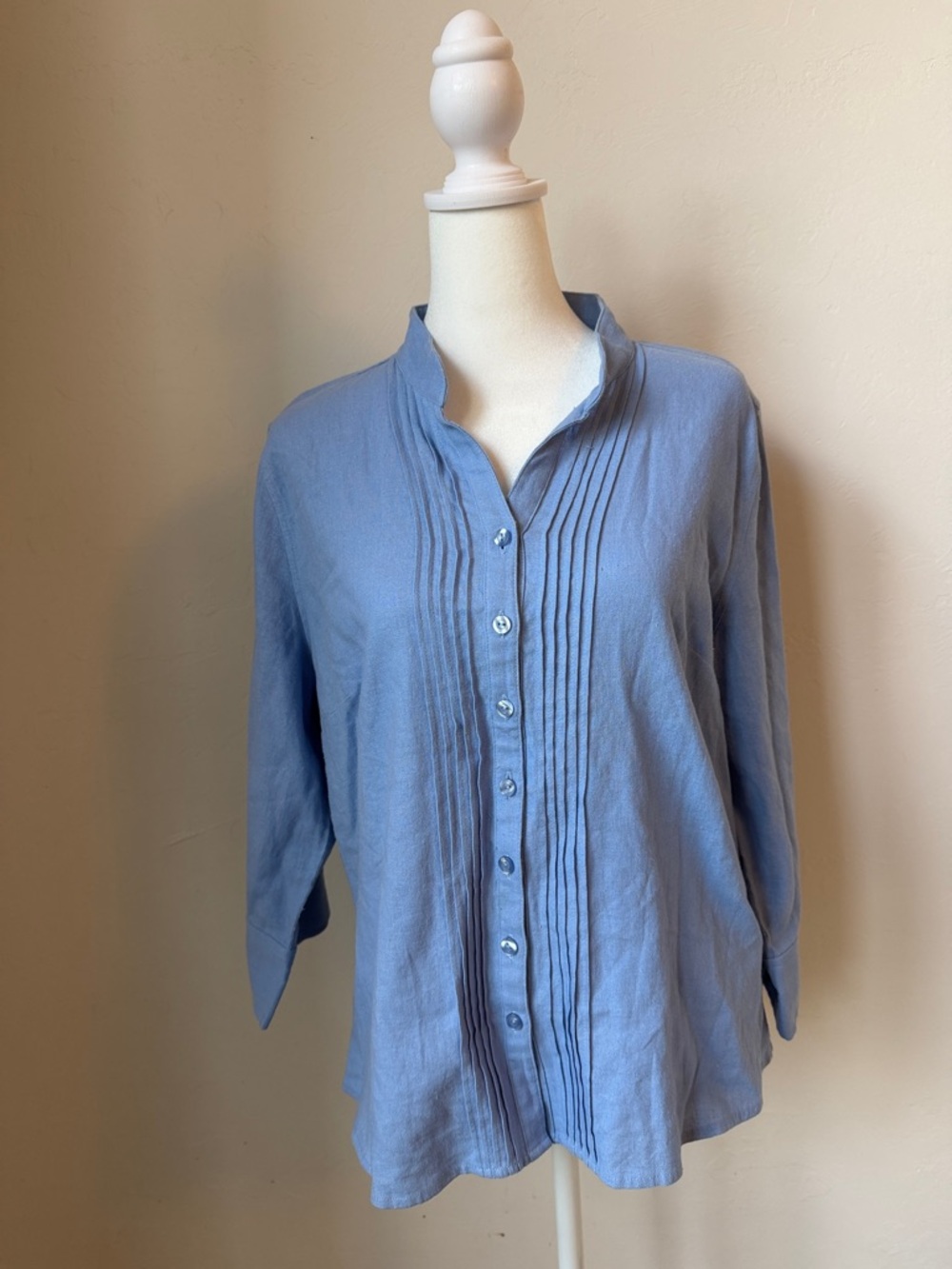 Christopher & Banks Light Blue Button-Down Pintuck Shirt